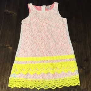 Flying tomato lace dress with pink underlay